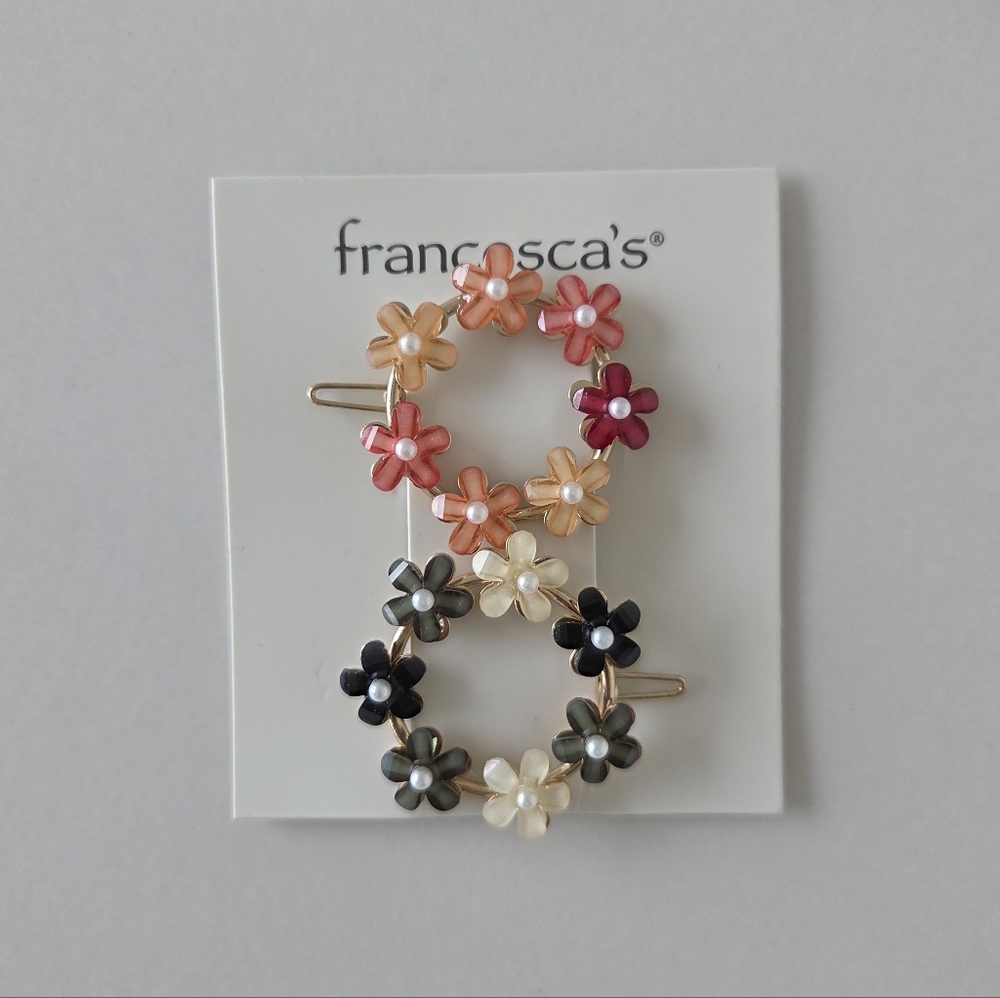 Francesca's Collections Floral Hair Clips - Pink, Black, Cream